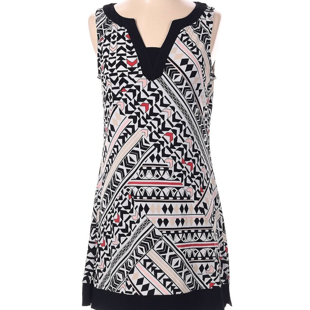 White House Black Market Womens Tunic Shirt Dress S Black White Geometric - Picture 2 of 4